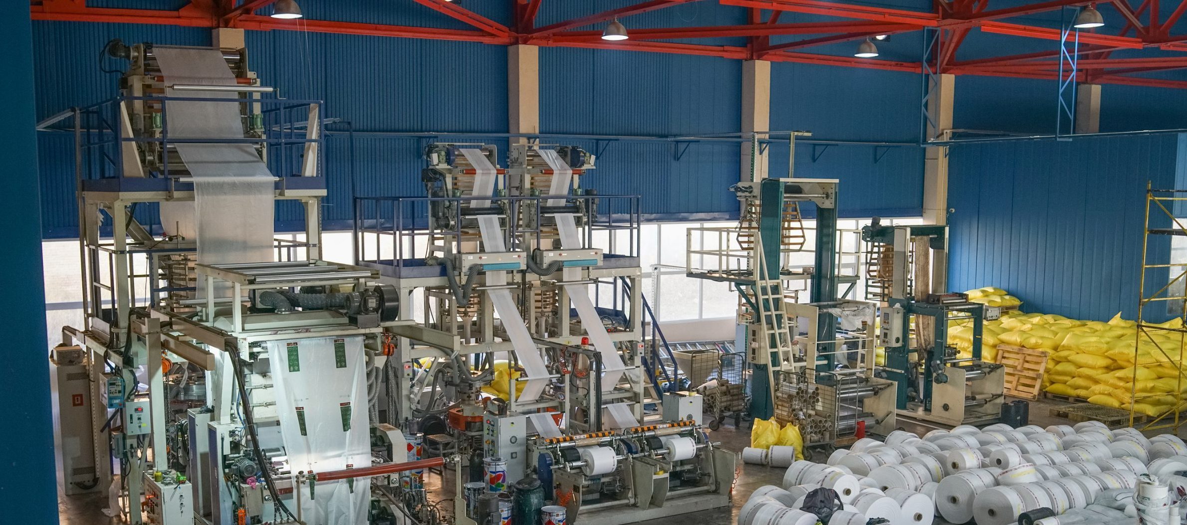 Tbilpolimeri factory inside , on the image we can see machines which is used to make biodegradable plastic bags.