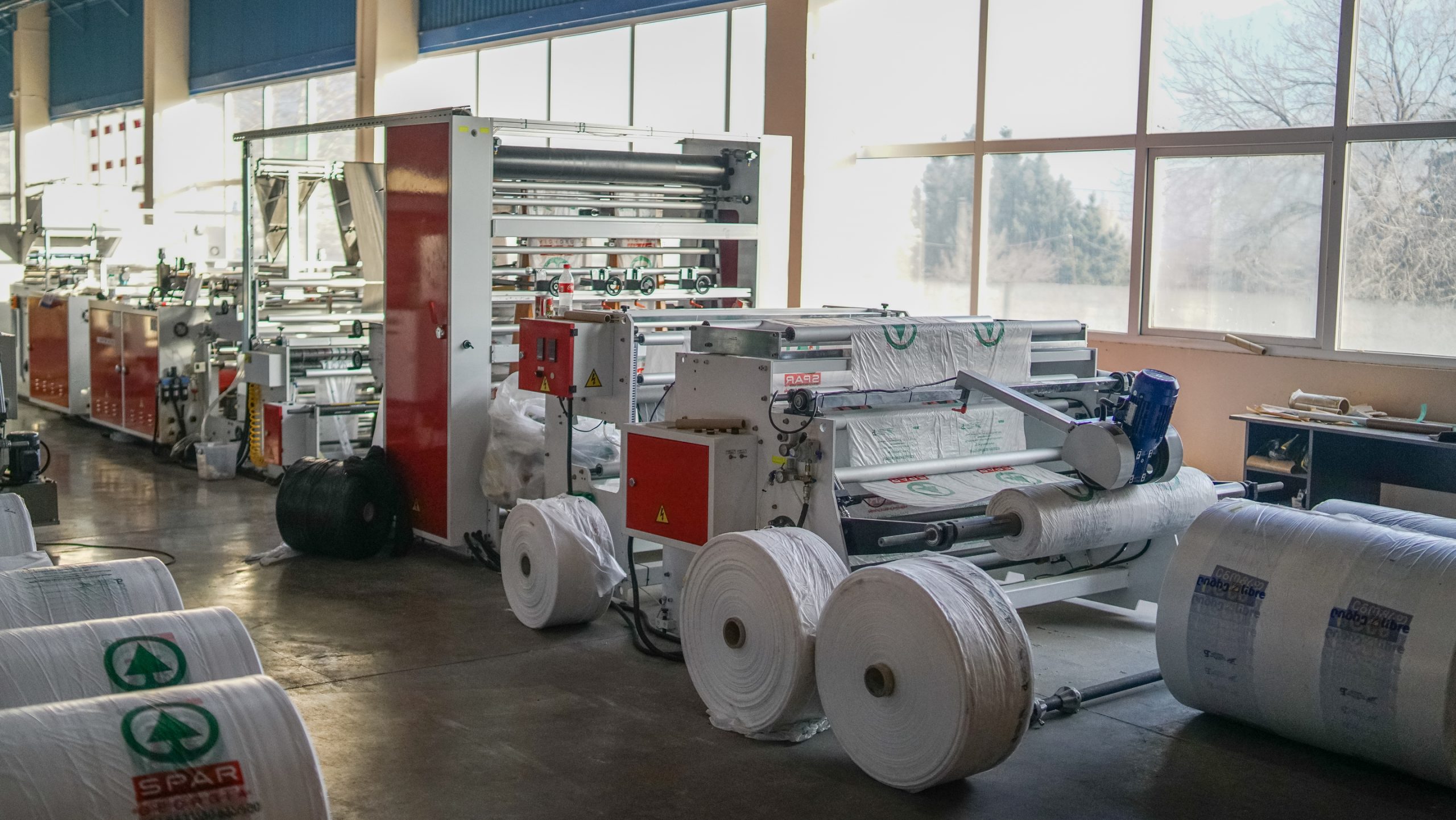 Tbilpolimeri factory inside , on the image we can see machines which is used to make biodegradable plastic bags.